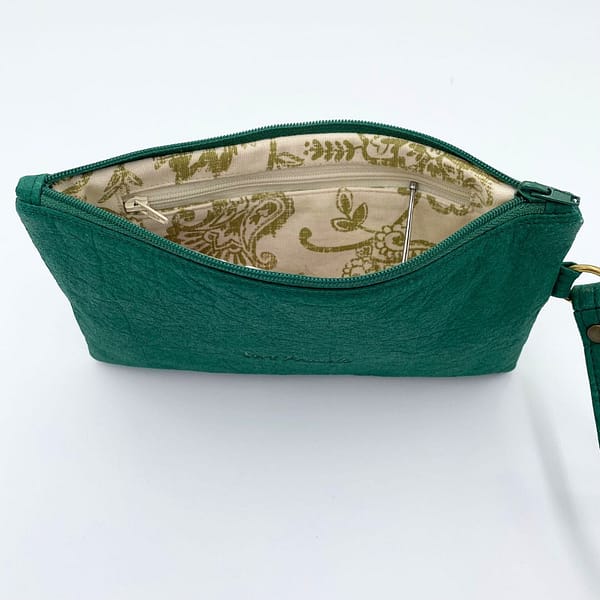 Pochette Pinatex vert- vegan, cuir d'ananas.